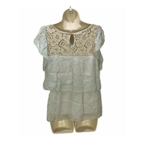 Vieole Womens Silk Blouse Top Size Large Flowy Ruffled Trim Lace Lightweight - Picture 2 of 7